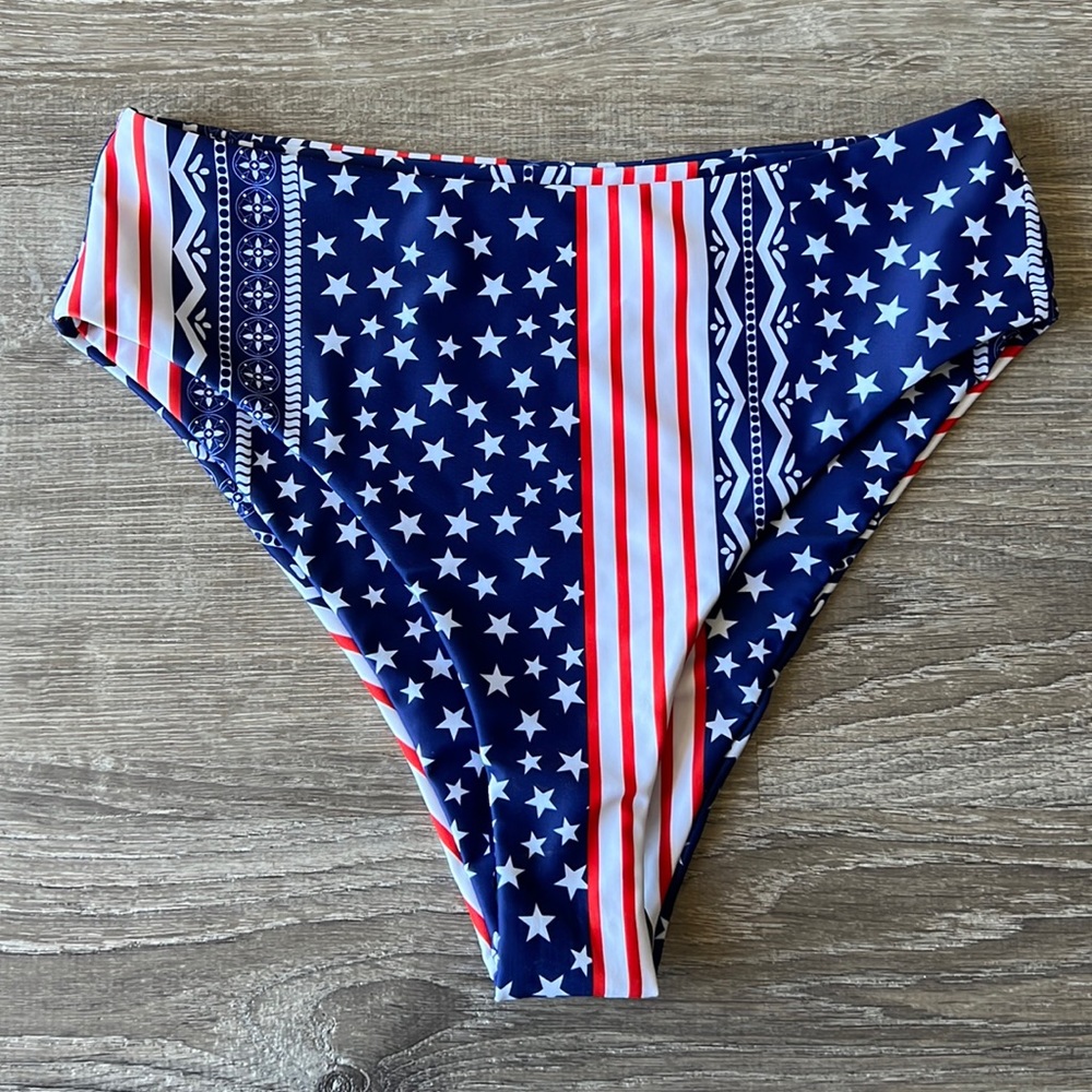High Waisted Red, White and Blue Swim Bottoms Size Large Bikini
